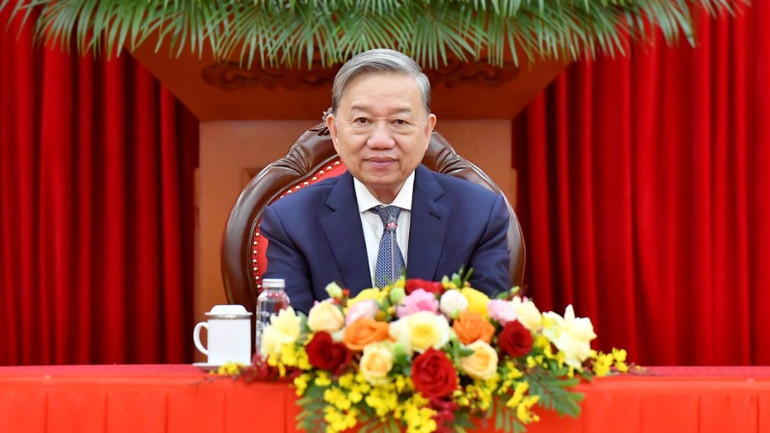 Tổng Bí thư Tô Lâm điện đàm với Bí thư Thứ nhất Đảng Cộng sản Cuba, Chủ tịch nước Cộng hòa Cuba Miguel Díaz-Canel. (Ảnh: ĐĂNG KHOA)