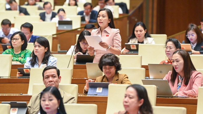 Đại biểu Triệu Thị Ngọc Diễm (Sóc Trăng) phát biểu. (Ảnh: DUY LINH)