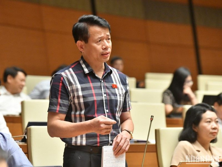 Đại biểu Nguyễn Hải Dũng - Đoàn đại biểu Quốc hội tỉnh Nam Định phát biểu. (Ảnh: ĐĂNG KHOA)