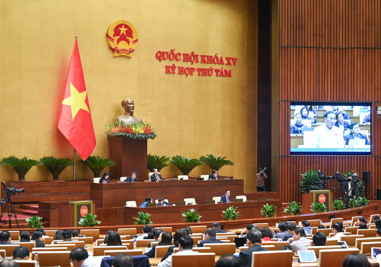 Quang cảnh phiên thảo luận của Quốc hội. (Ảnh: DUY LINH)