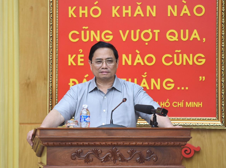 Thủ tướng Chính phủ Phạm Minh Chính phát biểu tại buổi làm việc. (Ảnh: TRẦN HẢI)