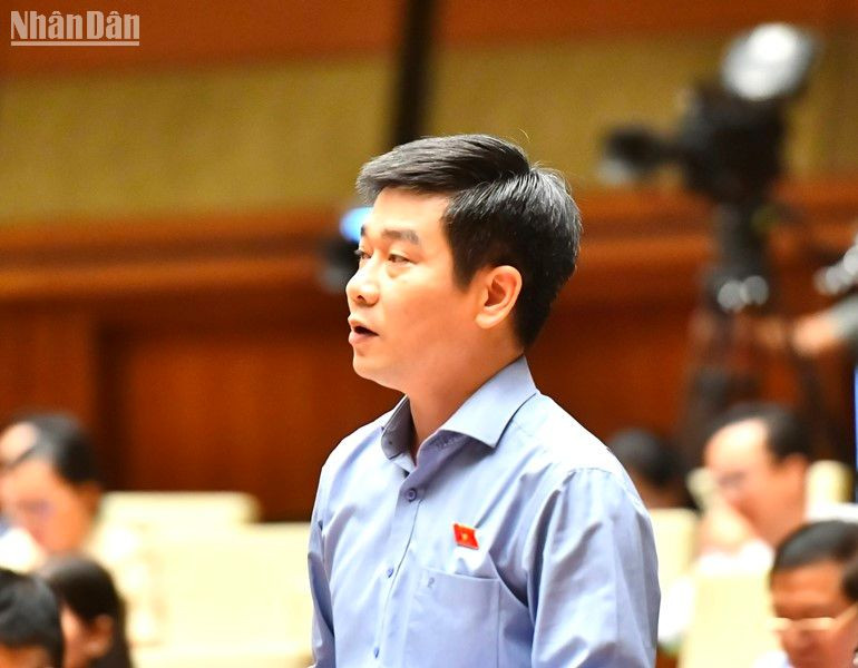 Đại biểu Lê Thanh Hoàn - Đoàn đại biểu Quốc hội tỉnh Thanh Hóa phát biểu. (Ảnh: ĐĂNG KHOA)