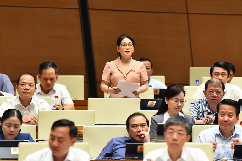 Đại biểu Phan Thị Nguyệt Thu (Hà Tĩnh) phát biểu thảo luận. (Ảnh: THỦY NGUYÊN) Đại biểu Phan Thị Nguyệt Thu (Hà Tĩnh) phát biểu thảo luận. (Ảnh: THỦY NGUYÊN)