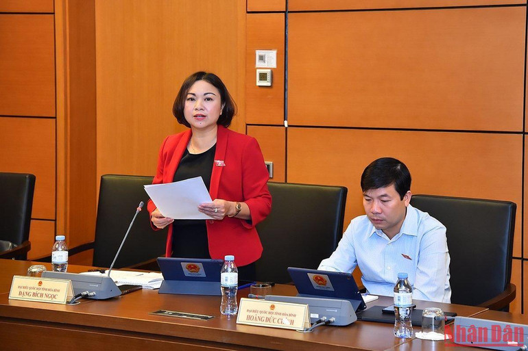 Đại biểu Đặng Bích Ngọc (Hòa Bình) phát biểu thảo luận. (Ảnh: THỦY NGUYÊN)