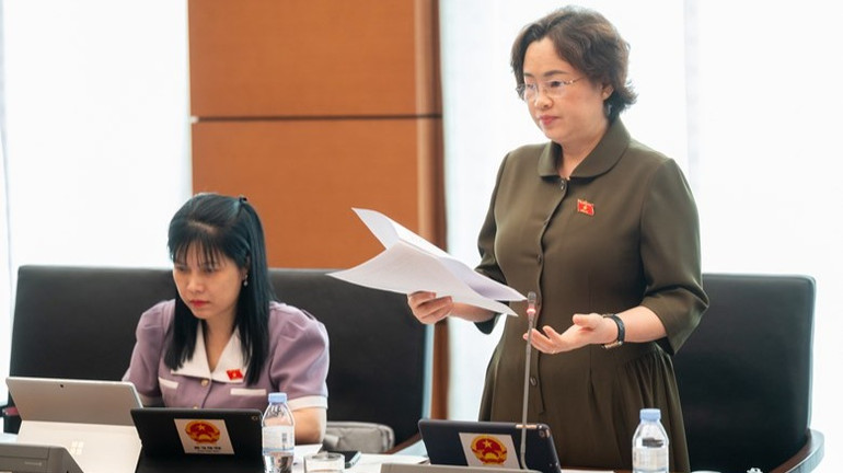 Đại biểu Lò Thị Luyến, Phó Trưởng Đoàn chuyên trách phụ trách Đoàn đại biểu Quốc hội tỉnh Điện Biên, phát biểu. (Ảnh: quochoi.vn)