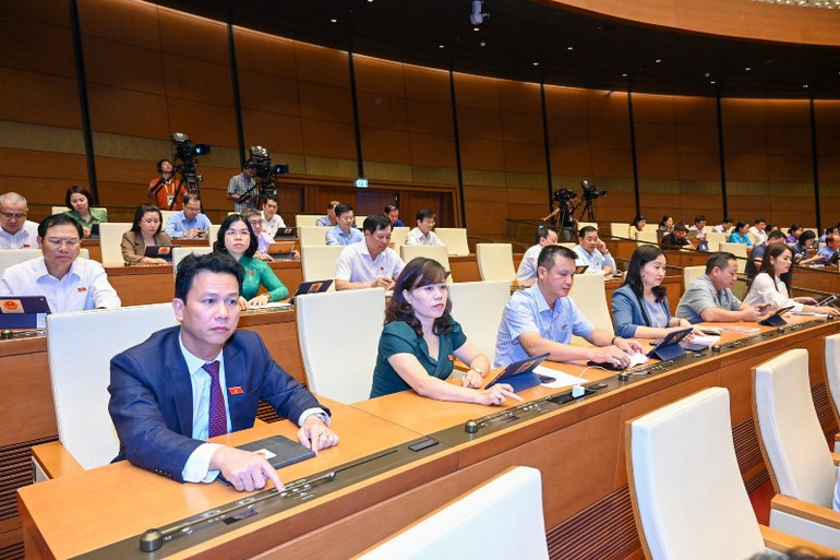 Các đại biểu Quốc hội biểu quyết thông qua Luật Bảo vệ quyền lợi người tiêu dùng (sửa đổi).