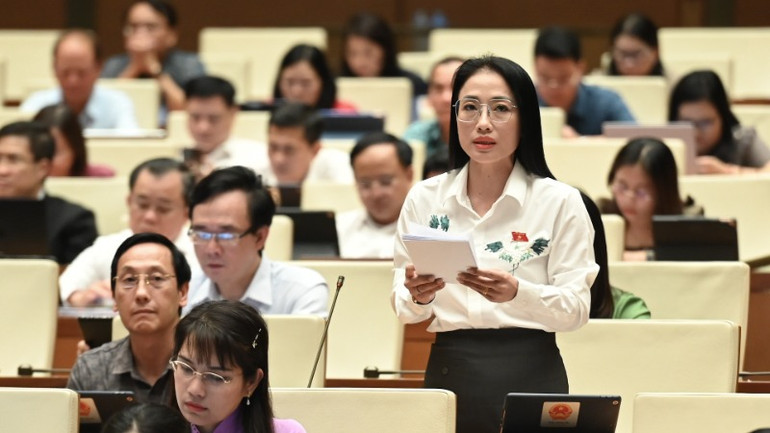 Đại biểu Trần Khánh Thu (Thái Bình) phát biểu. (Ảnh: BÙI GIANG)