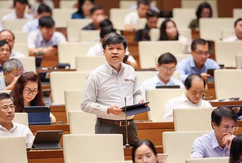 Đại biểu Tạ Đình Thi (Hà Nội) phát biểu tại phiên họp. (Ảnh: DUY LINH)