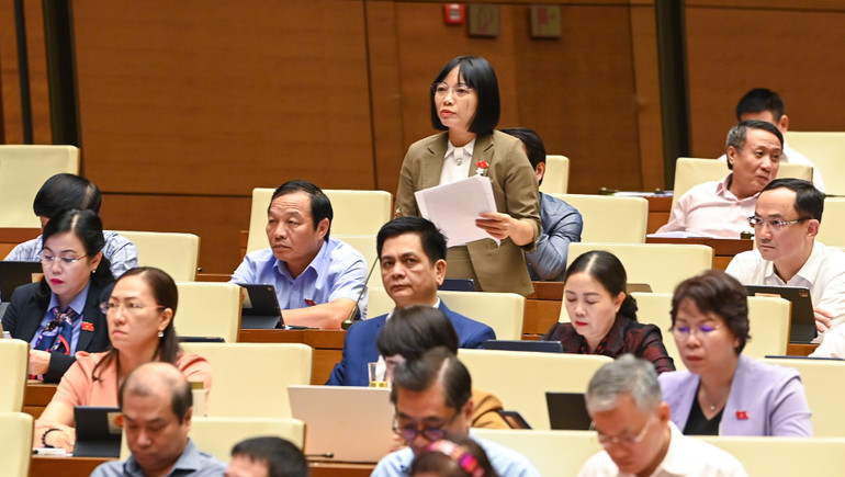 Đại biểu Nguyễn Thị Việt Nga (Hải Dương) phát biểu. (Ảnh: DUY LINH)