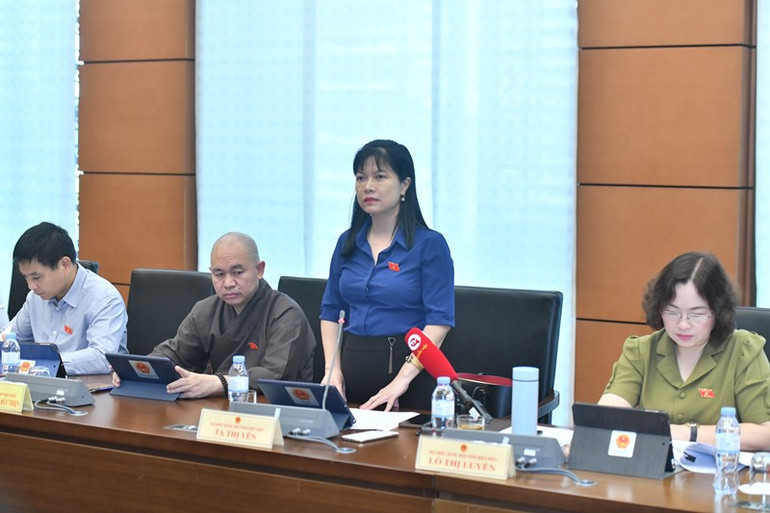 Đại biểu Tạ Thị Yên (Điện Biên ) phát biểu tại buổi họp tổ. (Ảnh: ĐĂNG KHOA)