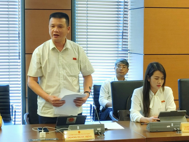 Đại biểu Hoàng Ngọc Định (Hà Giang) phát biểu thảo luận tại Tổ 6. (Ảnh: TRUNG HƯNG)