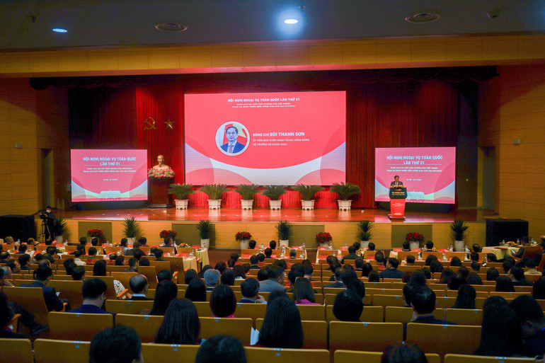 Toàn cảnh phiên khai mạc Hội nghị Ngoại vụ toàn quốc lần thứ 21. (Ảnh: TRUNG HƯNG)