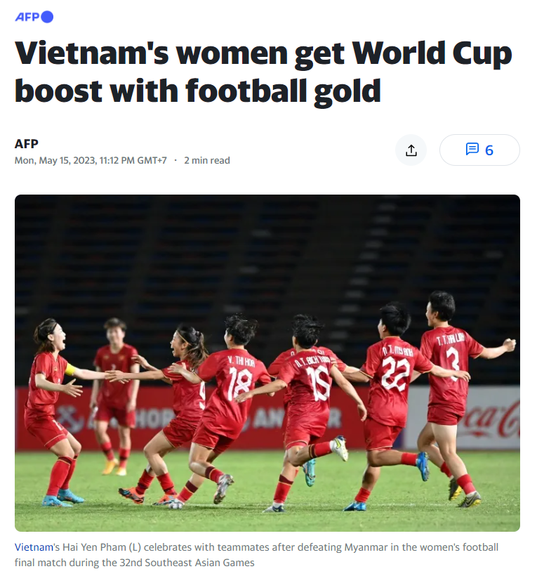 Bài viết của AFP về chiến tích của đội tuyển Việt Nam. (Ảnh chụp màn hình) Bài viết của AFP về chiến tích của đội tuyển Việt Nam. (Ảnh chụp màn hình)