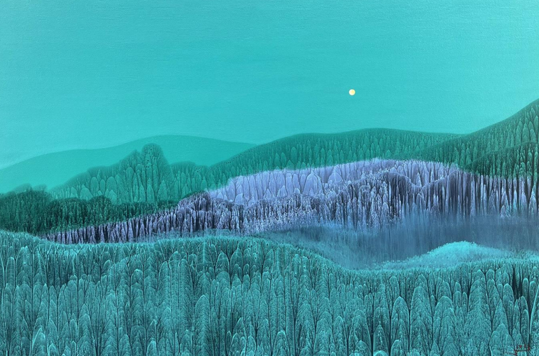 Sương tan miền trung du - tác giả Nguyễn Mạnh Hùng, chất liệu acrylic.