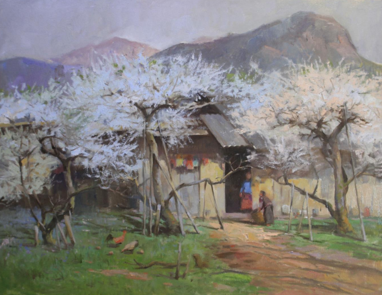 Bản xuân - tác giả Lê Thư, chất liệu sơn dầu.