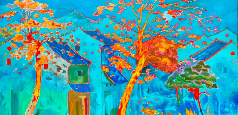 Mùa trăng - tác giả Lê Anh, chất liệu sơn dầu.