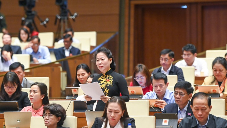 Đại biểu Tô Ái Vang (Sóc Trăng) phát biểu. (Ảnh: DUY LINH)