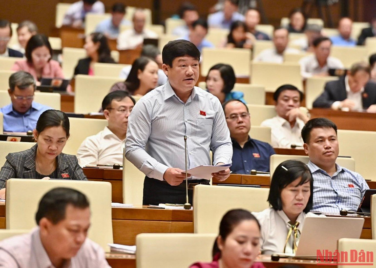 Đại biểu Lương Văn Hùng (Quảng Ngãi) phát biểu thảo luận tại hội trường. (Ảnh: ĐĂNG KHOA)