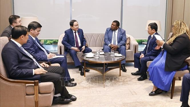 Toàn cảnh cuộc gặp giữa Chủ tịch Quốc hội Trần Thanh Mẫn với Tổng Thư ký IPU Martin Chungong. (Ảnh: TTXVN)