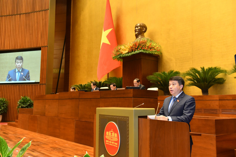 Chủ tịch Hội đồng Dân tộc của Quốc hội Y Thanh Hà Niê Kđăm trình bày báo cáo. (Ảnh: ĐĂNG KHOA)