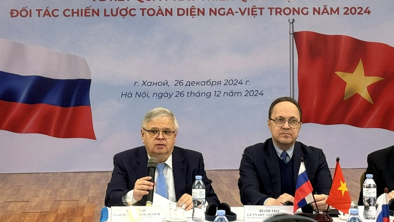 Trưởng đại diện thương mại Nga tại Việt Nam, ông Viacheslav Kharinov phát biểu. (Ảnh: TRUNG HƯNG)