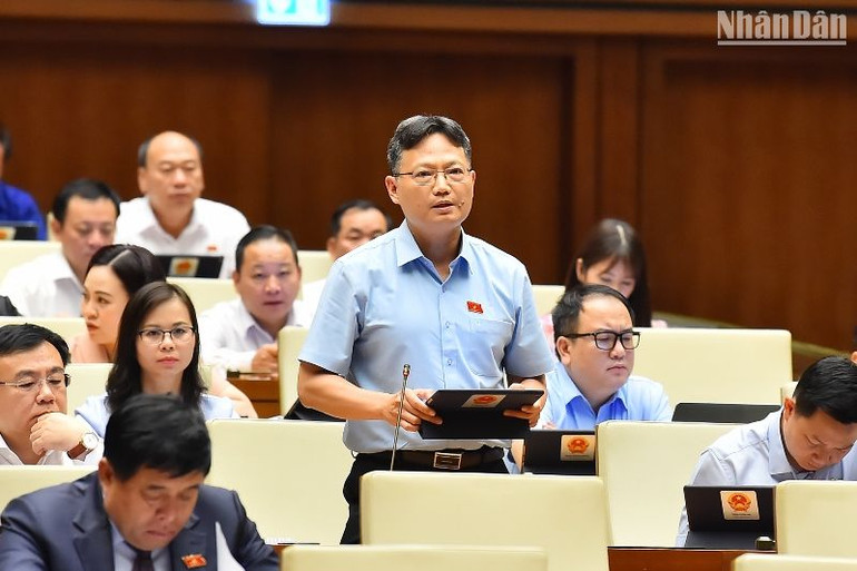 Đại biểu Lê Hoàng Hải - Đoàn đại biểu Quốc hội tỉnh Đồng Nai phát biểu. (Ảnh: THỦY NGUYÊN)