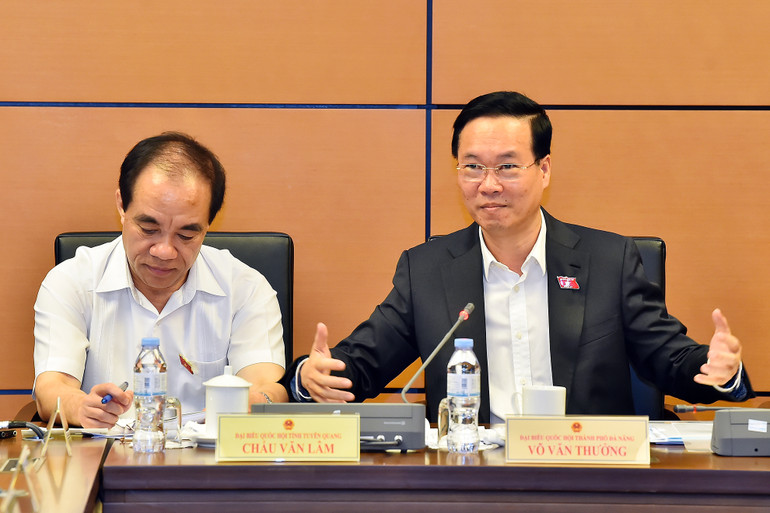 Chủ tịch nước Võ Văn Thưởng phát biểu tại phiên thảo luận Tổ 11. (Ảnh: THỦY NGUYÊN)