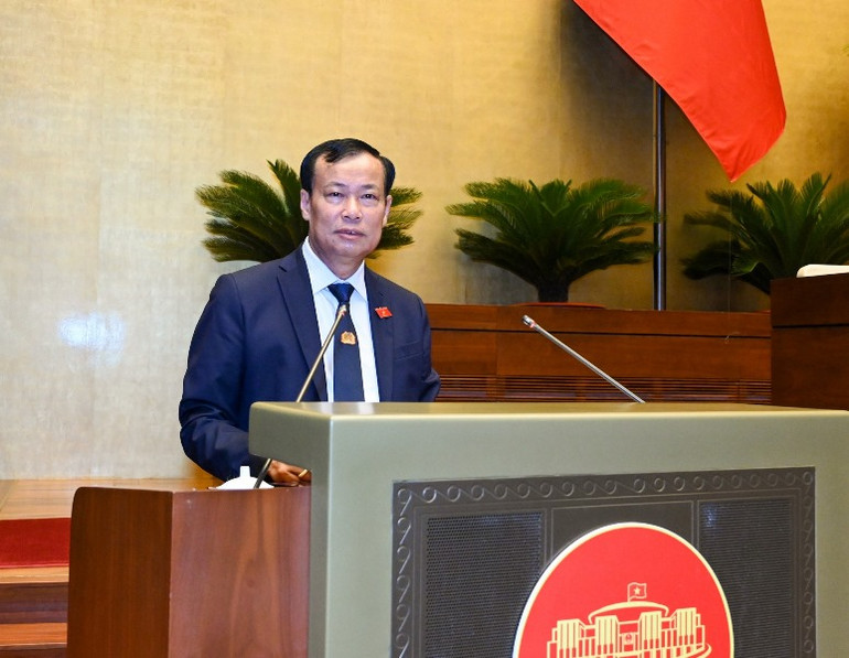 Chủ nhiệm Ủy ban Quốc phòng và An ninh của Quốc hội Lê Tấn Tới trình bày báo cáo. (Ảnh: DUY LINH)