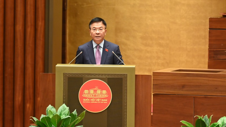 Phó Thủ tướng Chính phủ Lê Thành Long trình bày tờ trình. (Ảnh: BÙI GIANG)