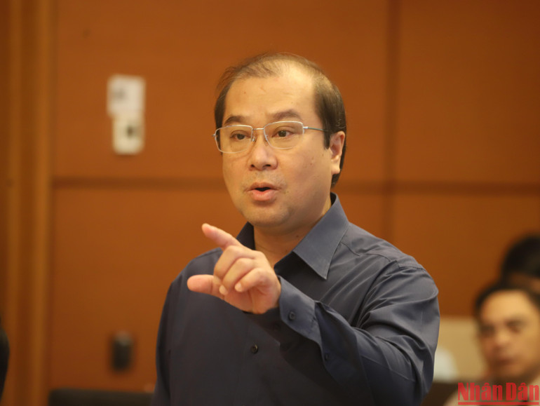 Đại biểu Trình Lam Sinh (An Giang) phát biểu thảo luận tại Tổ 12.