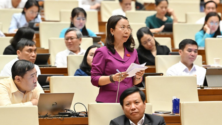 Đại biểu Phạm Thị Hồng Diễm (Trà Vinh) phát biểu. (Ảnh: THỦY NGUYÊN)