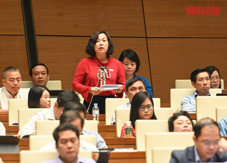 Đại biểu Nguyễn Thị Thu Thủy (Bình Định) phát biểu. Ảnh: DUY LINH