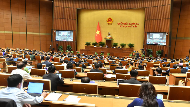 Toàn cảnh phiên họp của Quốc hội sáng 22/5. (Ảnh: ĐĂNG KHOA)