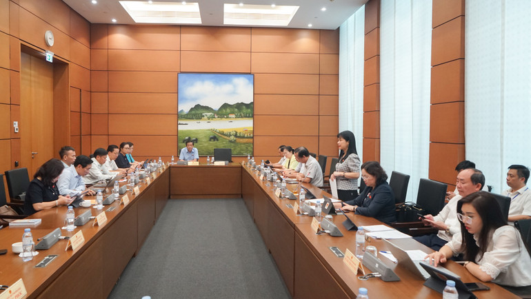 Đại biểu Tạ Thị Yên (Điện Biên) phát biểu thảo luận tại Tổ 8. (Ảnh: TRUNG HƯNG)