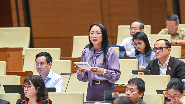 Đại biểu Trần Khánh Thu (Thái Bình) phát biểu. (Ảnh: DUY LINH)