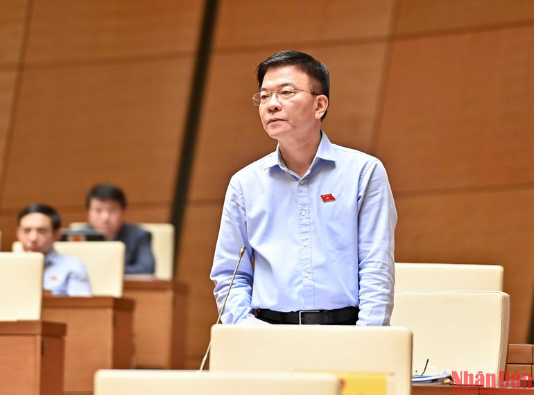 Bộ trưởng Tư pháp Lê Thành Long phát biểu giải trình. (Ảnh: ĐĂNG KHOA)