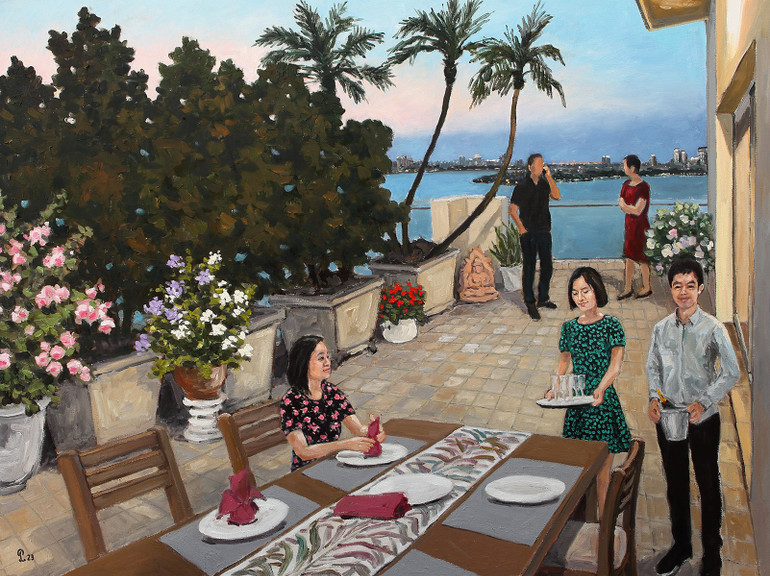 Tối nay có khách (Tranh sơn dầu trên vải). Tối nay có khách (Tranh sơn dầu trên vải).