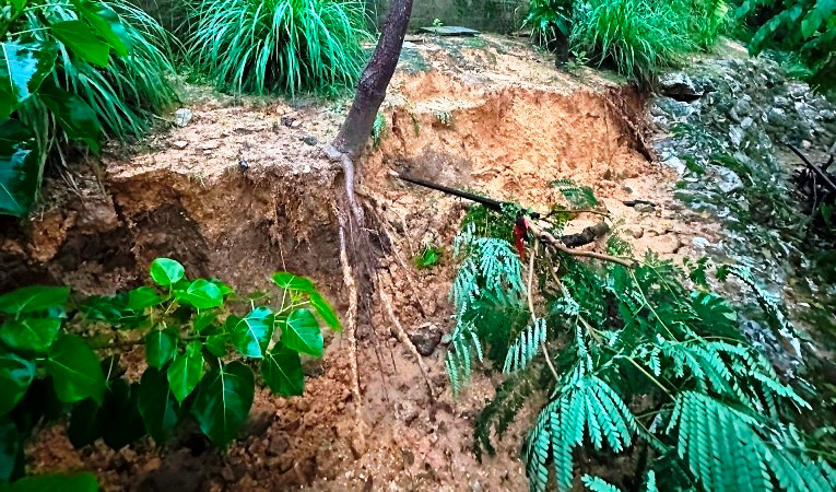Dọc bờ sông Hương tại khu vực Long Hồ Thượng 2, phường Hương Hồ (TP Huế) bị sạt lở với chiều dài 50m.