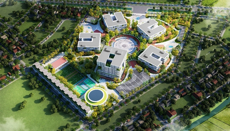 Dự án được thiết kế lấy cảm hứng từ ngũ hành với 5 khối nhà giảng đường bố trí xoay quanh sân vận động trung tâm.