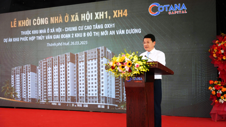 Phó Chủ tịch Ủy ban nhân dân thành phố Hoàng Hải Minh phát biểu tại lễ khởi công.