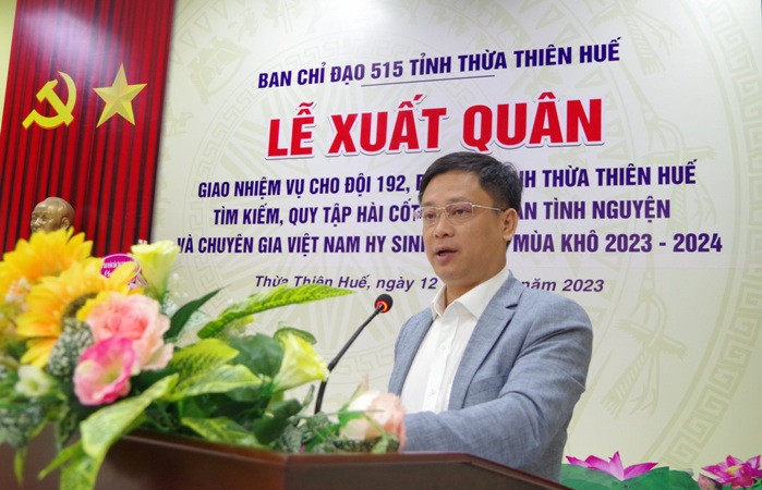 Phó Chủ tịch Thường trực Ủy ban nhân dân tỉnh, Trưởng Ban Chỉ đạo 515 tỉnh Thừa Thiên Huế Nguyễn Thanh Bình phát biểu giao nhiệm vụ cho Đội 192.