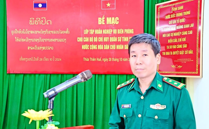 Trung tá Trần Minh Toàn, Phó Chỉ huy trưởng, kiêm Tham mưu trưởng Bộ đội Biên phòng tỉnh phát biểu tại lễ bế mạc.