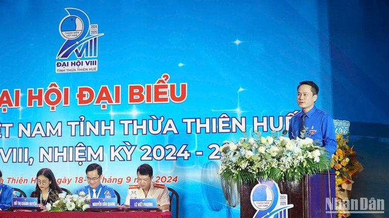 Phó Chủ tịch thường trực Trung ương Hội Liên hiệp Thanh niên Việt Nam Nguyễn Kim Quy phát biểu tại Đại hội.