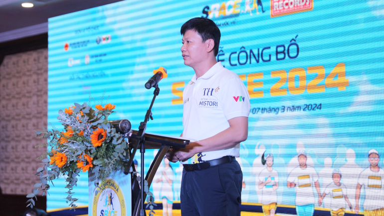 Ông Nguyễn Thanh Đề, Vụ trưởng Vụ Giáo dục Thể chất - Bộ Giáo dục và Đào tạo phát biểu tại Lễ công bố S-Race 2024.