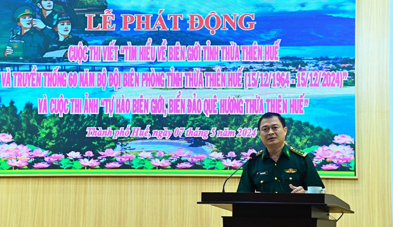 Đại tá Phạm Tùng Lâm, Bí thư Đảng ủy, Chính ủy Bộ đội Biên phòng tỉnh Thừa Thiên Huế phát biểu tại Lễ phát động.