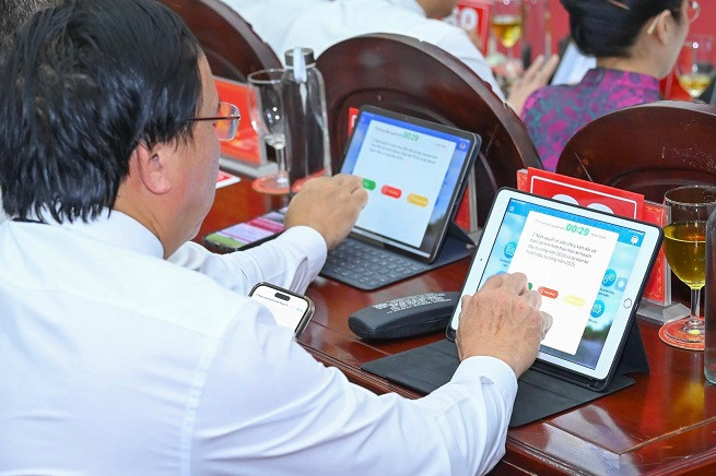 Các đại biểu ấn nút thông qua 26 Nghị quyết liên quan đến đời sống dân sinh và phát triển. Các đại biểu ấn nút thông qua 26 Nghị quyết liên quan đến đời sống dân sinh và phát triển.