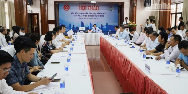 Hội thảo kết nối cung cầu tiêu thụ hàng hóa sản xuất theo chuỗi cung ứng, một trong hoạt động thiết thực của Ngày hội khởi nghiệp đổi mới sáng tạo tỉnh Đắk Lắk năm 2023.