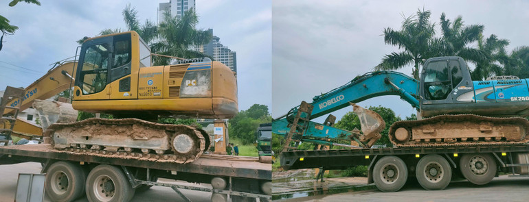 Các phương tiện khai thác bị tạm giữ.