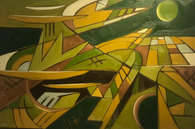 Tranh sơn dầu trừu tượng "Cấu trúc 2" của Nguyễn Huy Hoàng.