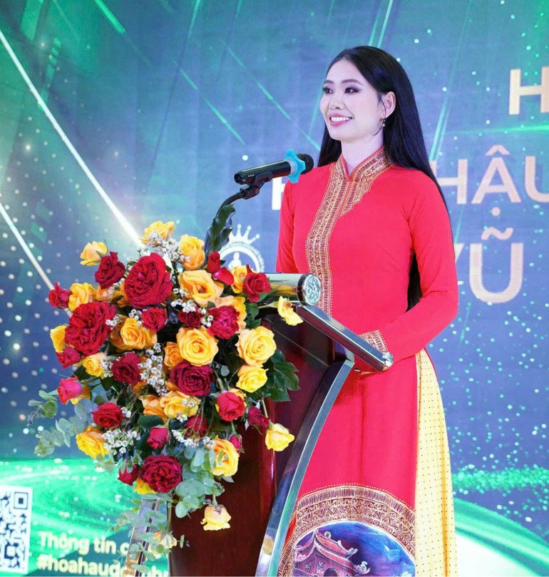 Thạc sĩ, Hoa hậu Lê Thị Thơ, Chủ tịch Cuộc thi Hoa hậu Doanh nhân Hoàn vũ Việt Nam 2025 phát biểu tại họp báo.